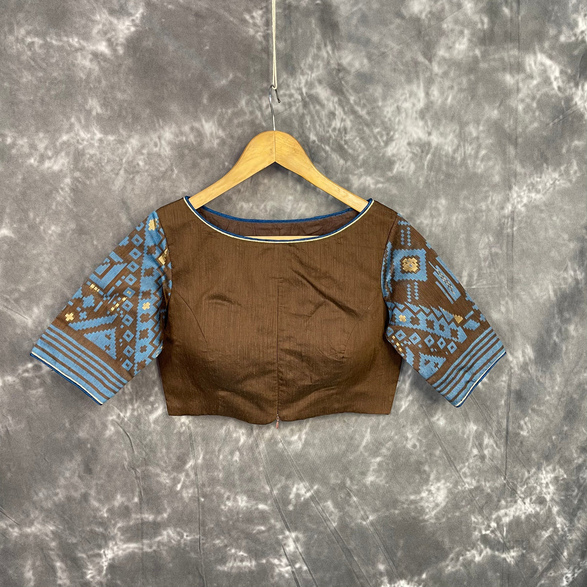 Divine Brown Brown Coloured Chanderi Cotton Weaving Pattern Ready to Wear Blouse - kapda Tailor | Grocsy