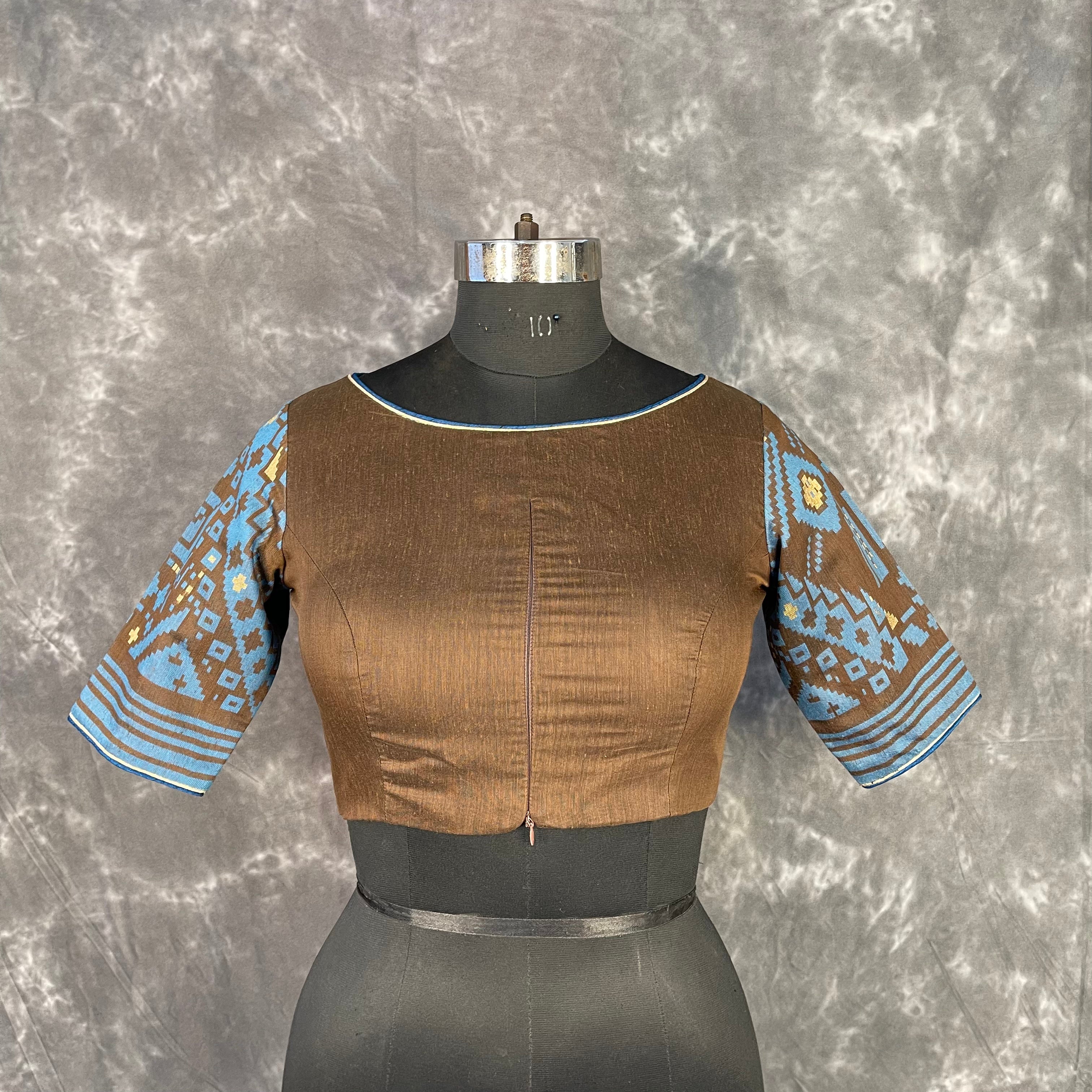 Divine Brown Brown Coloured Chanderi Cotton Weaving Pattern Ready to Wear Blouse - kapda Tailor | Grocsy