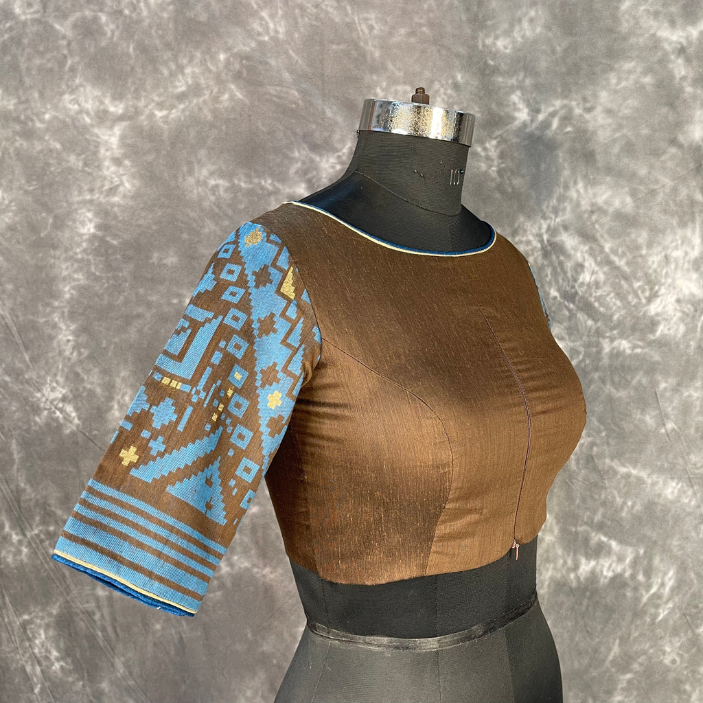 Divine Brown Brown Coloured Chanderi Cotton Weaving Pattern Ready to Wear Blouse - kapda Tailor | Grocsy