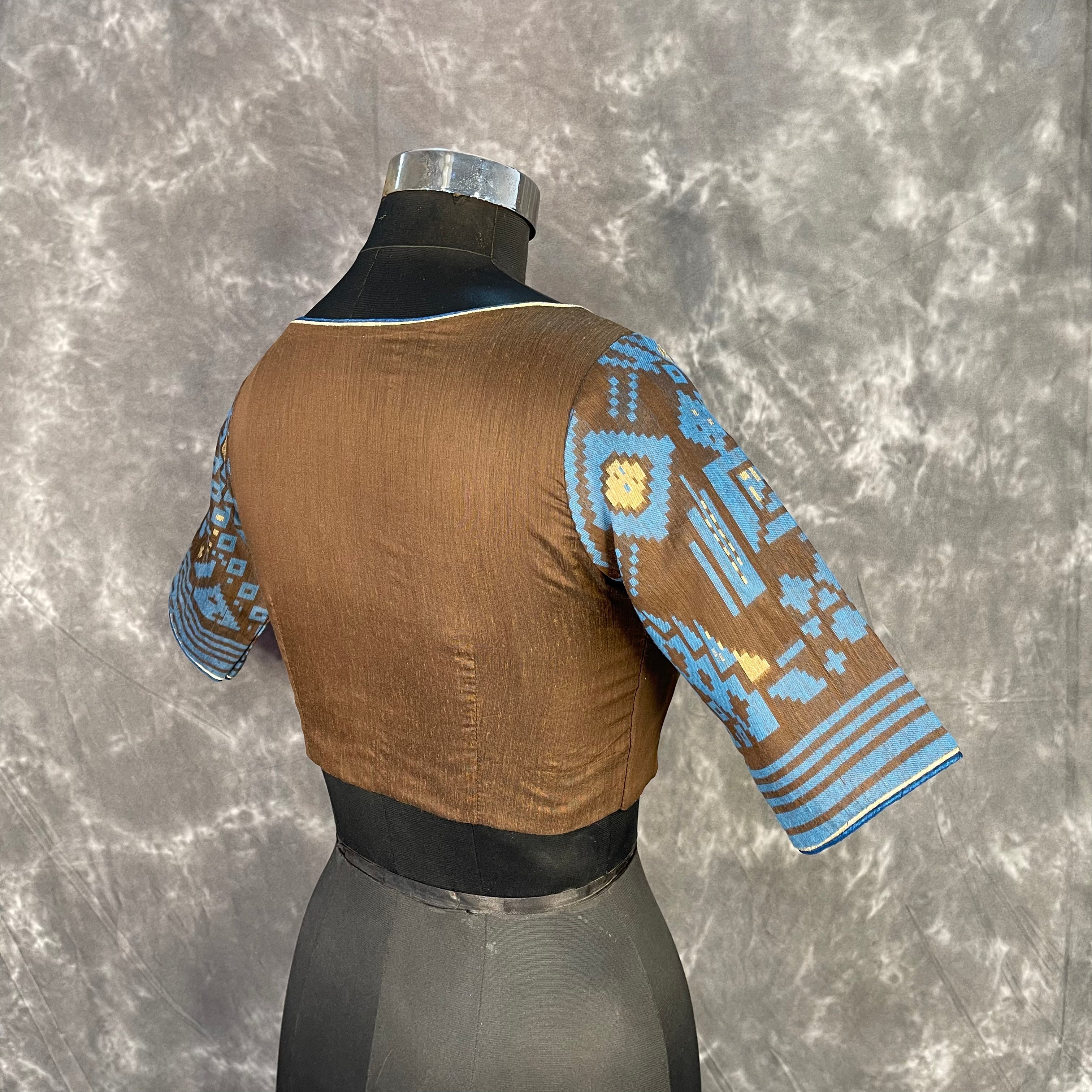 Divine Brown Brown Coloured Chanderi Cotton Weaving Pattern Ready to Wear Blouse - kapda Tailor | Grocsy