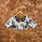 Multi Print Facade Ash Grey Coloured Silk Ready to Wear Blouse - kapda Tailor | Grocsy
