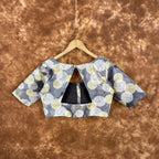 Multi Print Facade Ash Grey Coloured Silk Ready to Wear Blouse - kapda Tailor | Grocsy