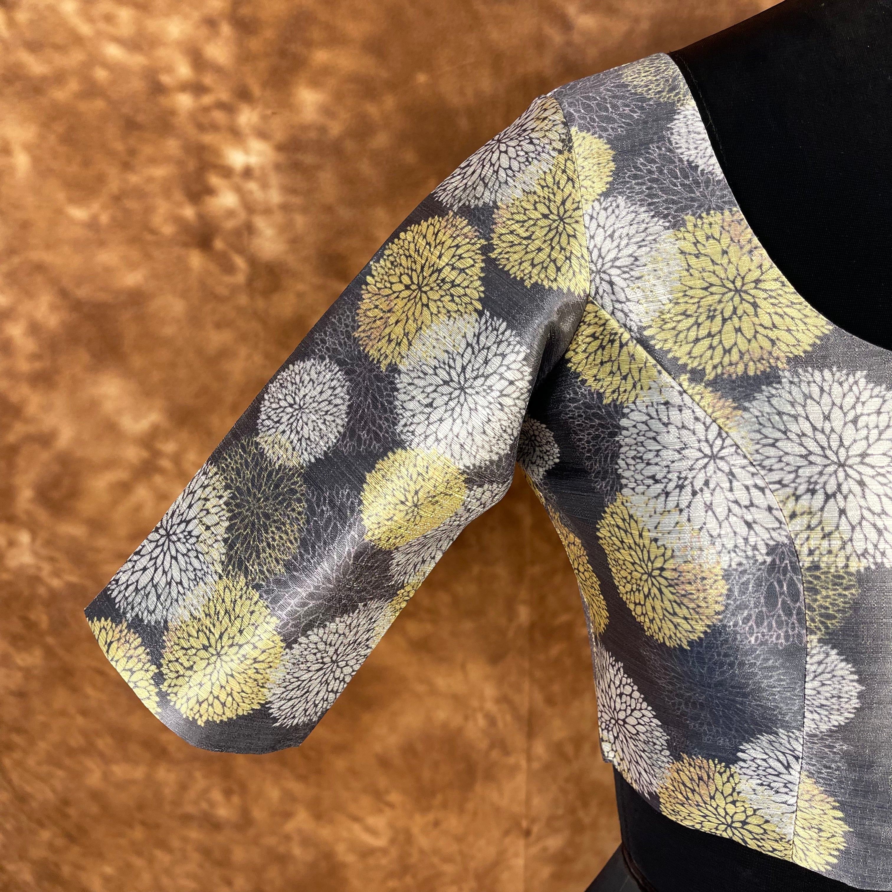 Multi Print Facade Ash Grey Coloured Silk Ready to Wear Blouse - kapda Tailor | Grocsy