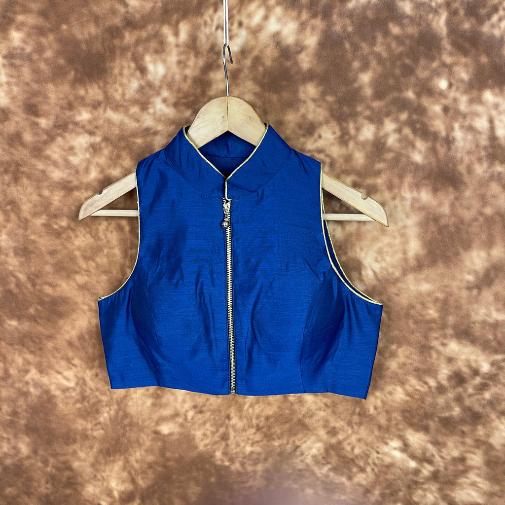 Cut Piece Fashion Royal Blue Coloured Silk Ready to Wear Blouse - kapda Tailor | Grocsy