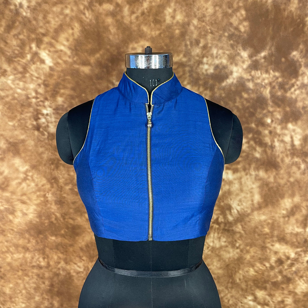 Cut Piece Fashion Royal Blue Coloured Silk Ready to Wear Blouse - kapda Tailor | Grocsy