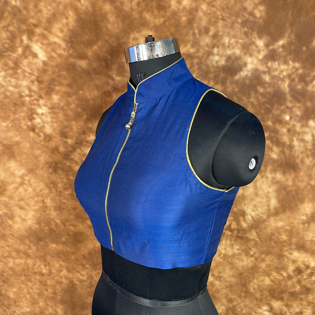 Cut Piece Fashion Royal Blue Coloured Silk Ready to Wear Blouse - kapda Tailor | Grocsy