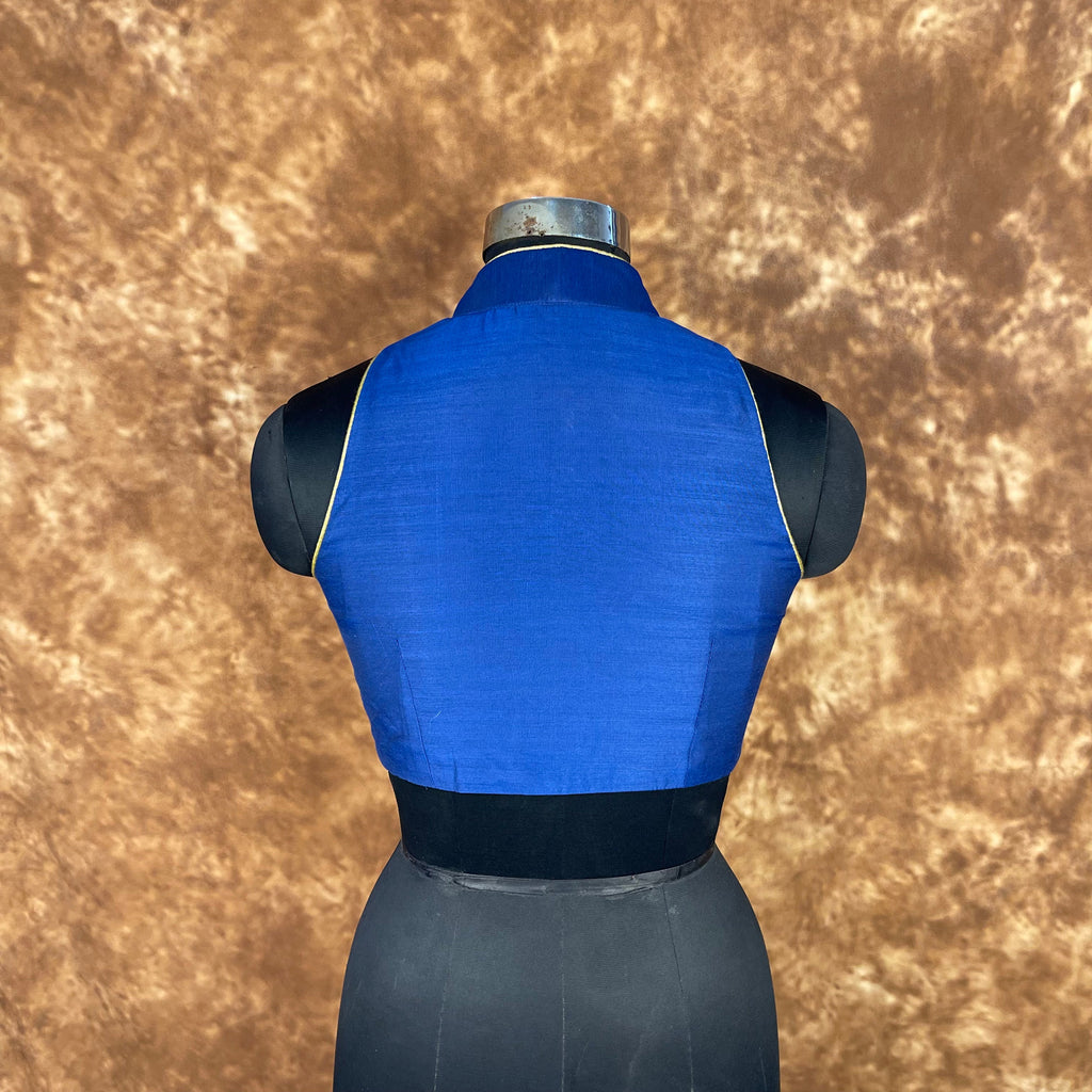 Cut Piece Fashion Royal Blue Coloured Silk Ready to Wear Blouse - kapda Tailor | Grocsy