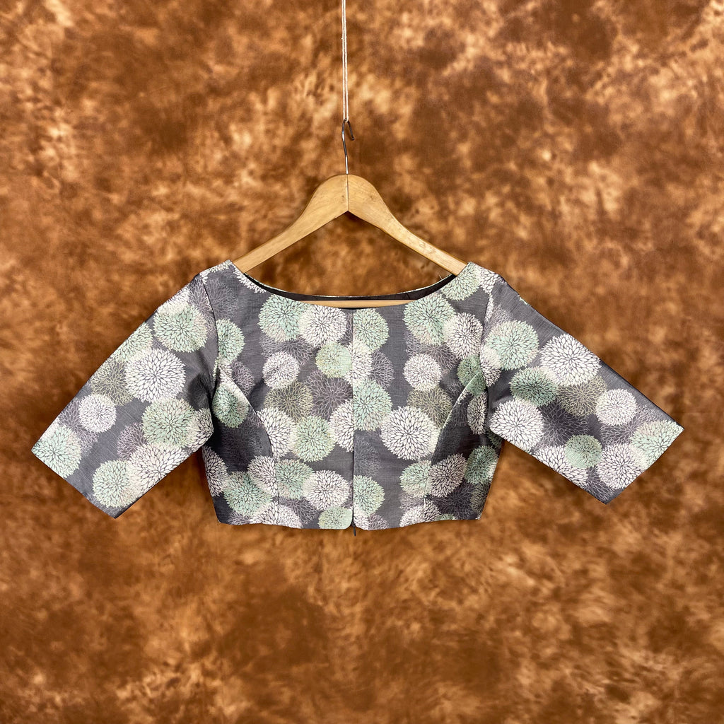 Festive Rush Grey Coloured Silk Ready to Wear Blouse - kapda Tailor | Grocsy