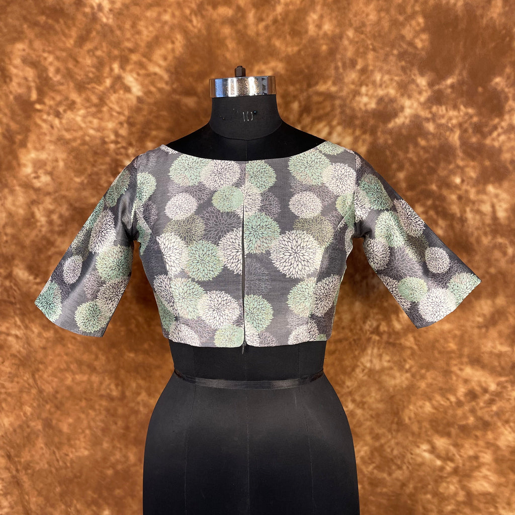 Festive Rush Grey Coloured Silk Ready to Wear Blouse - kapda Tailor | Grocsy