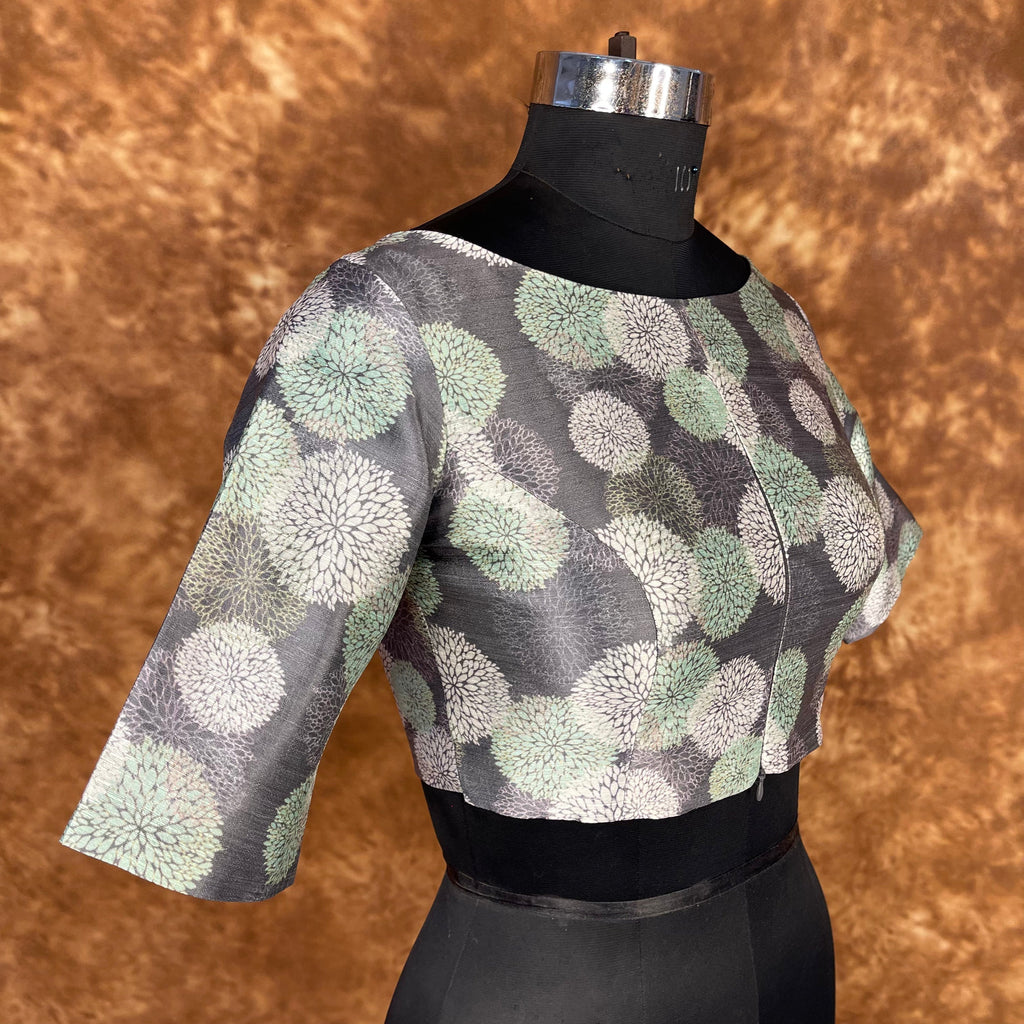 Festive Rush Grey Coloured Silk Ready to Wear Blouse - kapda Tailor | Grocsy