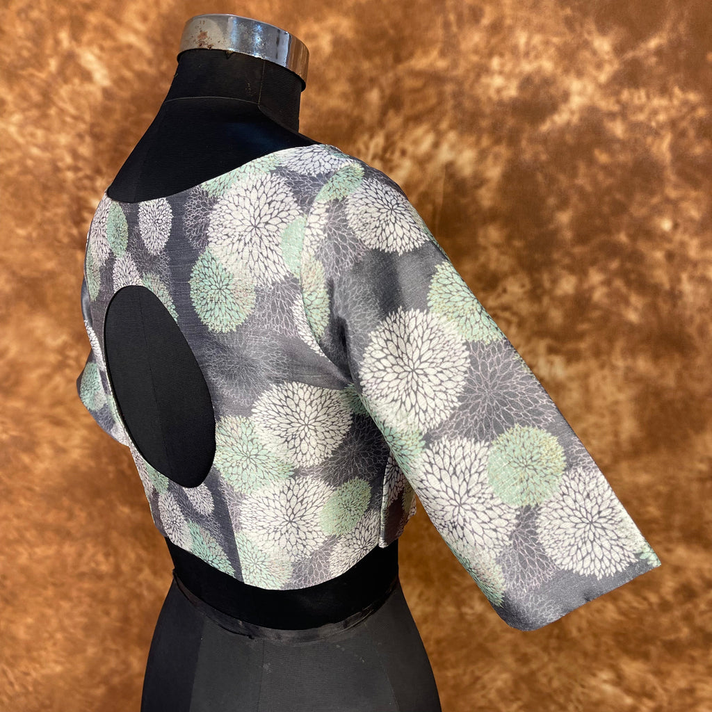 Festive Rush Grey Coloured Silk Ready to Wear Blouse - kapda Tailor | Grocsy