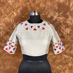 Silk Triangle Cream Coloured Silk Ready to Wear Blouse - kapda Tailor | Grocsy