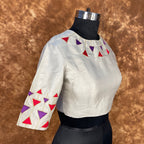 Silk Triangle Cream Coloured Silk Ready to Wear Blouse - kapda Tailor | Grocsy