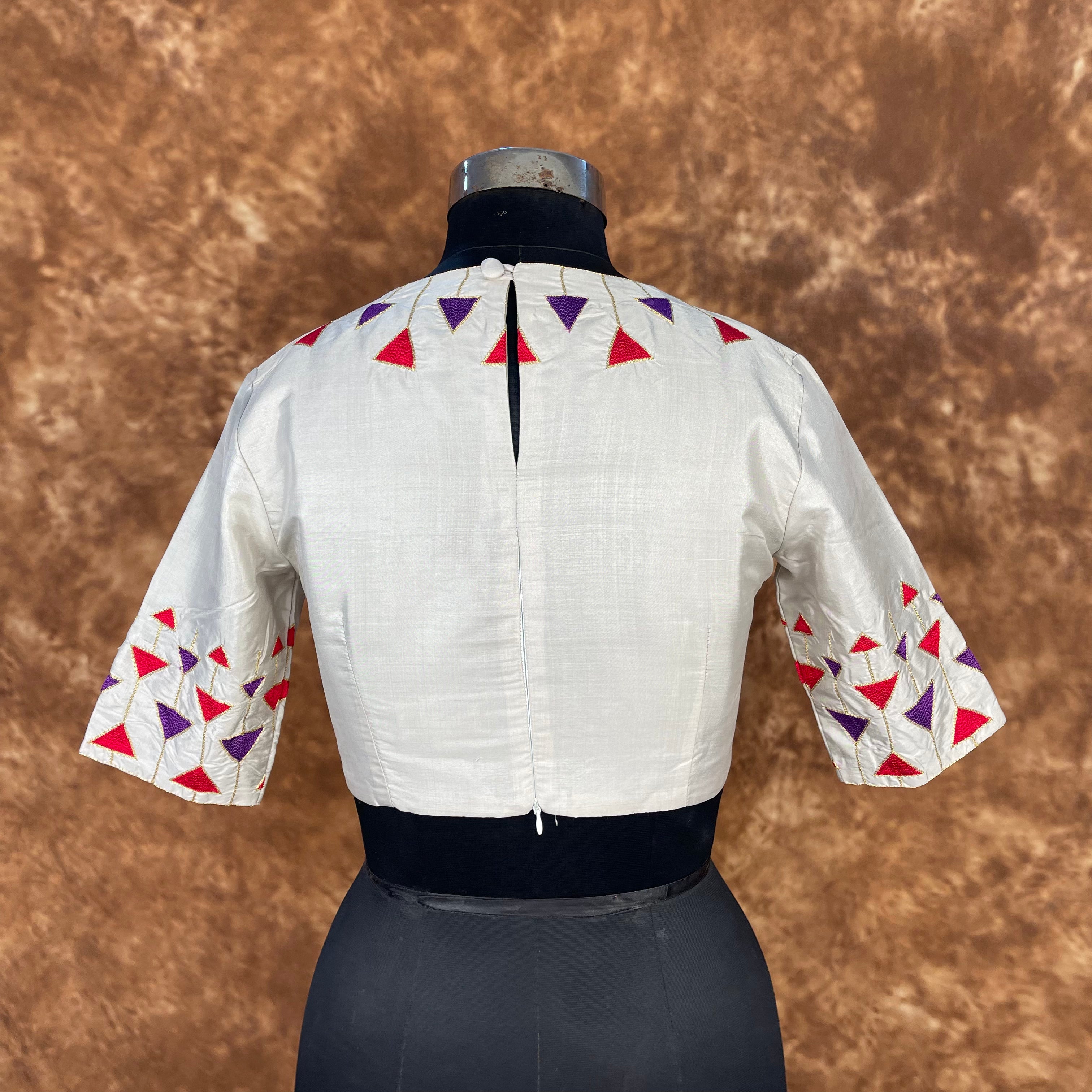 Silk Triangle Cream Coloured Silk Ready to Wear Blouse - kapda Tailor | Grocsy