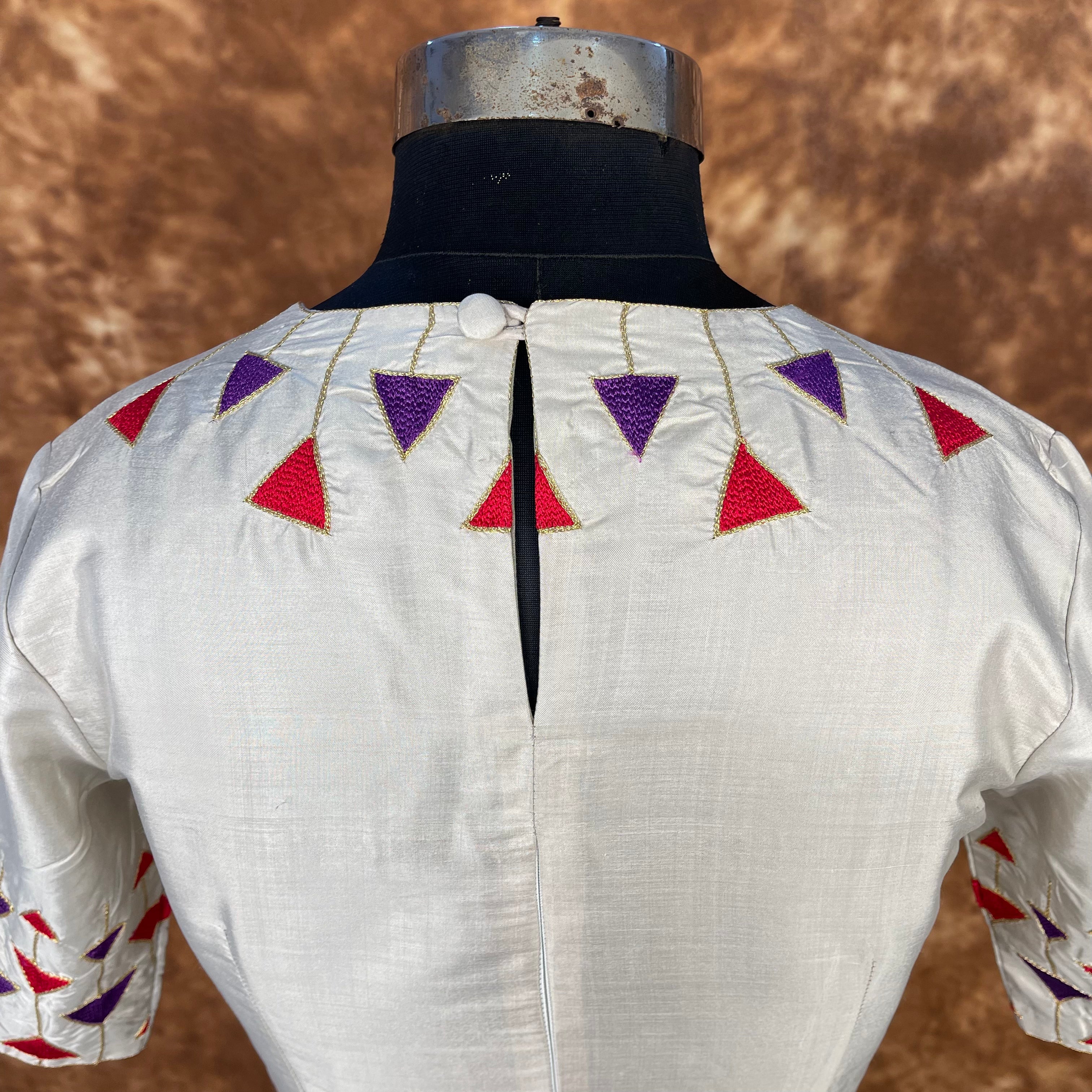 Silk Triangle Cream Coloured Silk Ready to Wear Blouse - kapda Tailor | Grocsy