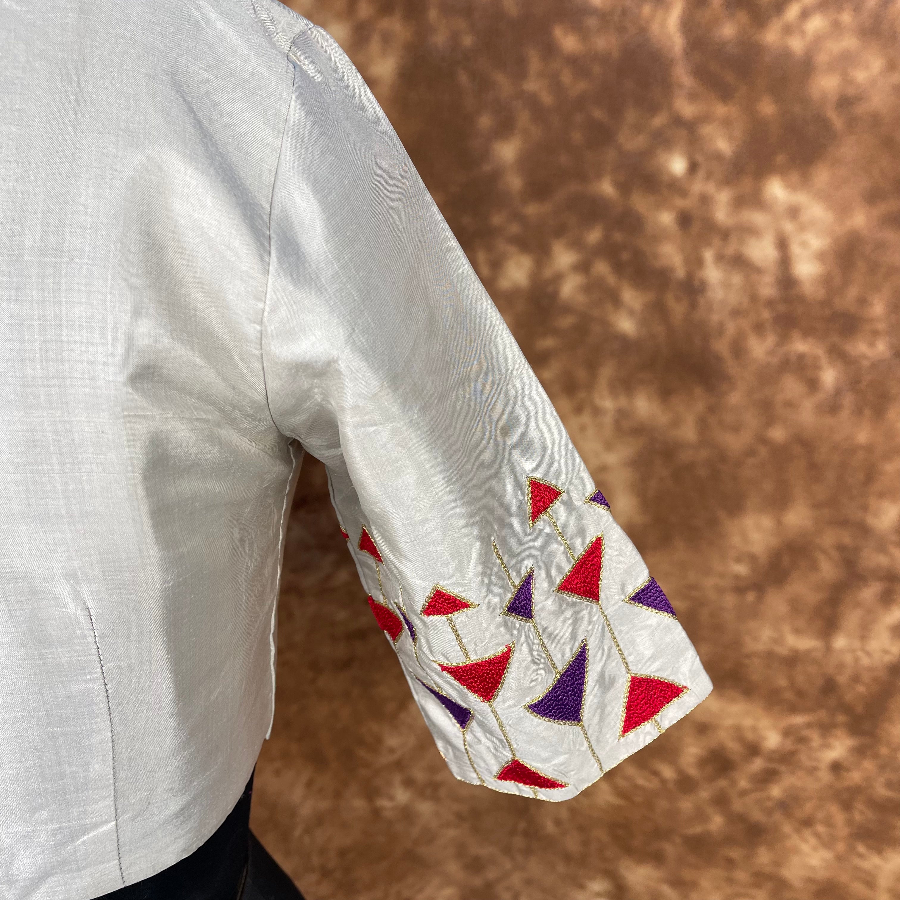 Silk Triangle Cream Coloured Silk Ready to Wear Blouse - kapda Tailor | Grocsy