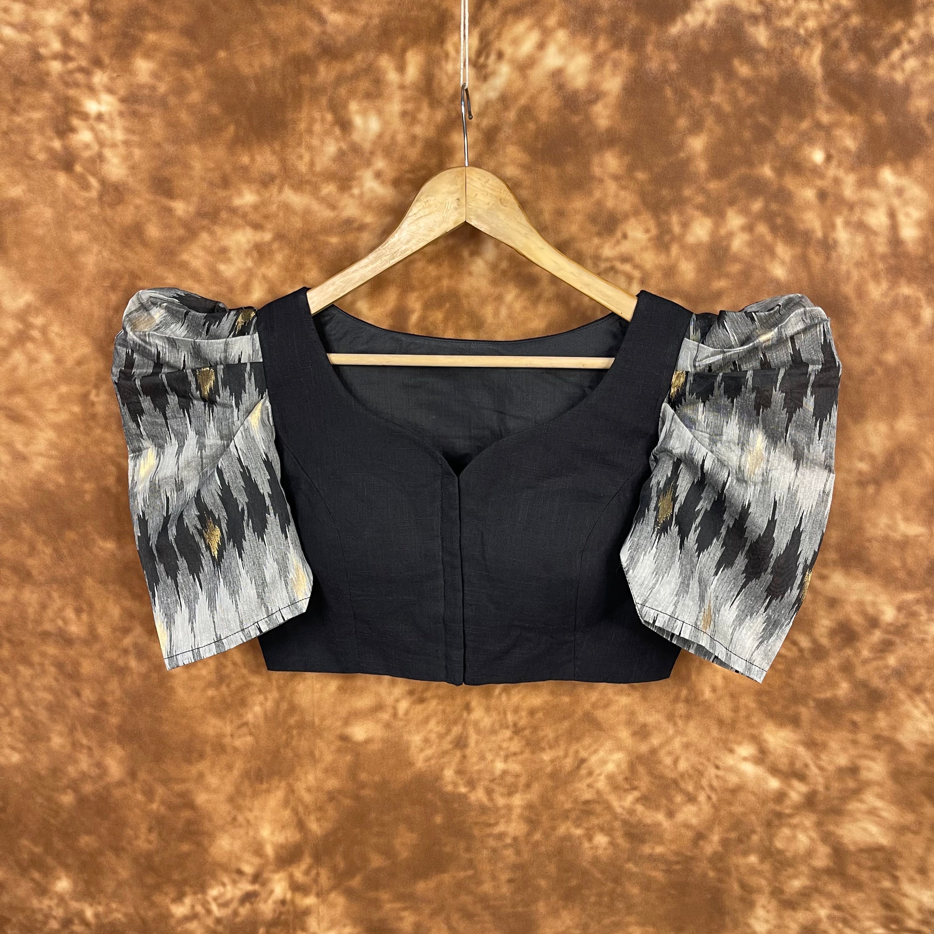 Aurora Black Black Coloured Cotton / Chanderi Ready to Wear Blouse - kapda Tailor | Grocsy
