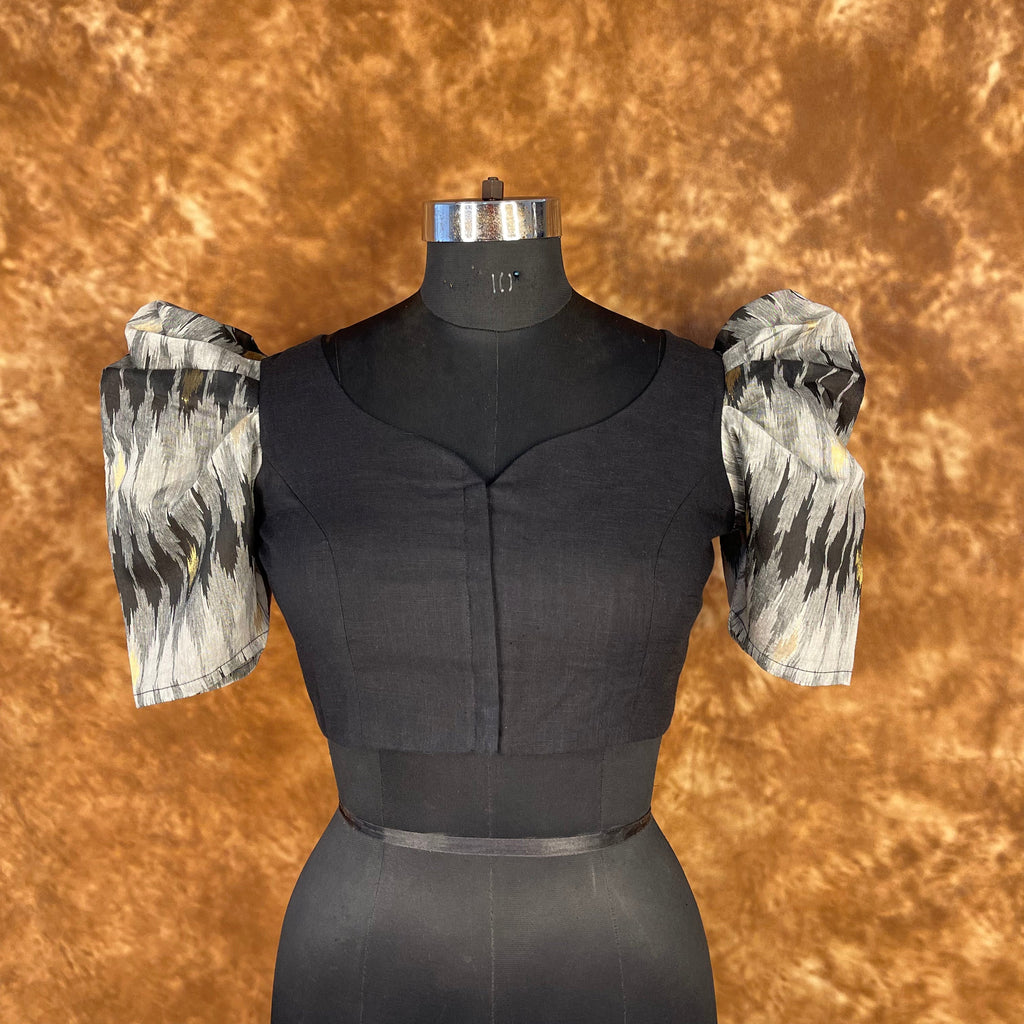 Aurora Black Black Coloured Cotton / Chanderi Ready to Wear Blouse - kapda Tailor | Grocsy