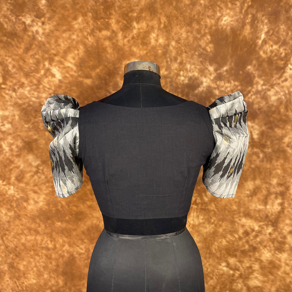 Aurora Black Black Coloured Cotton / Chanderi Ready to Wear Blouse - kapda Tailor | Grocsy