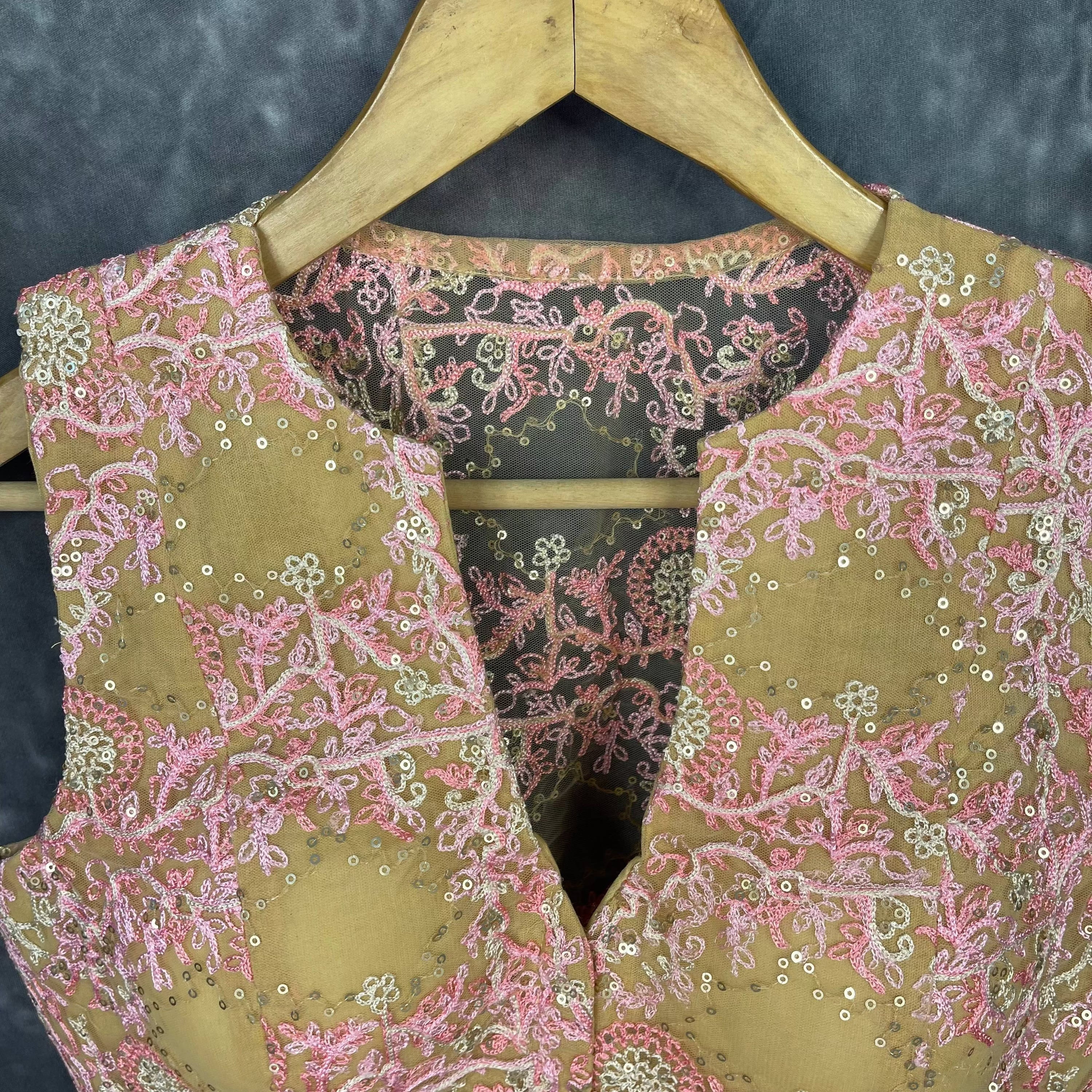 Parchment Pink Pink Coloured Net With Embroidrey Ready to Wear Blouse - kapda Tailor | Grocsy