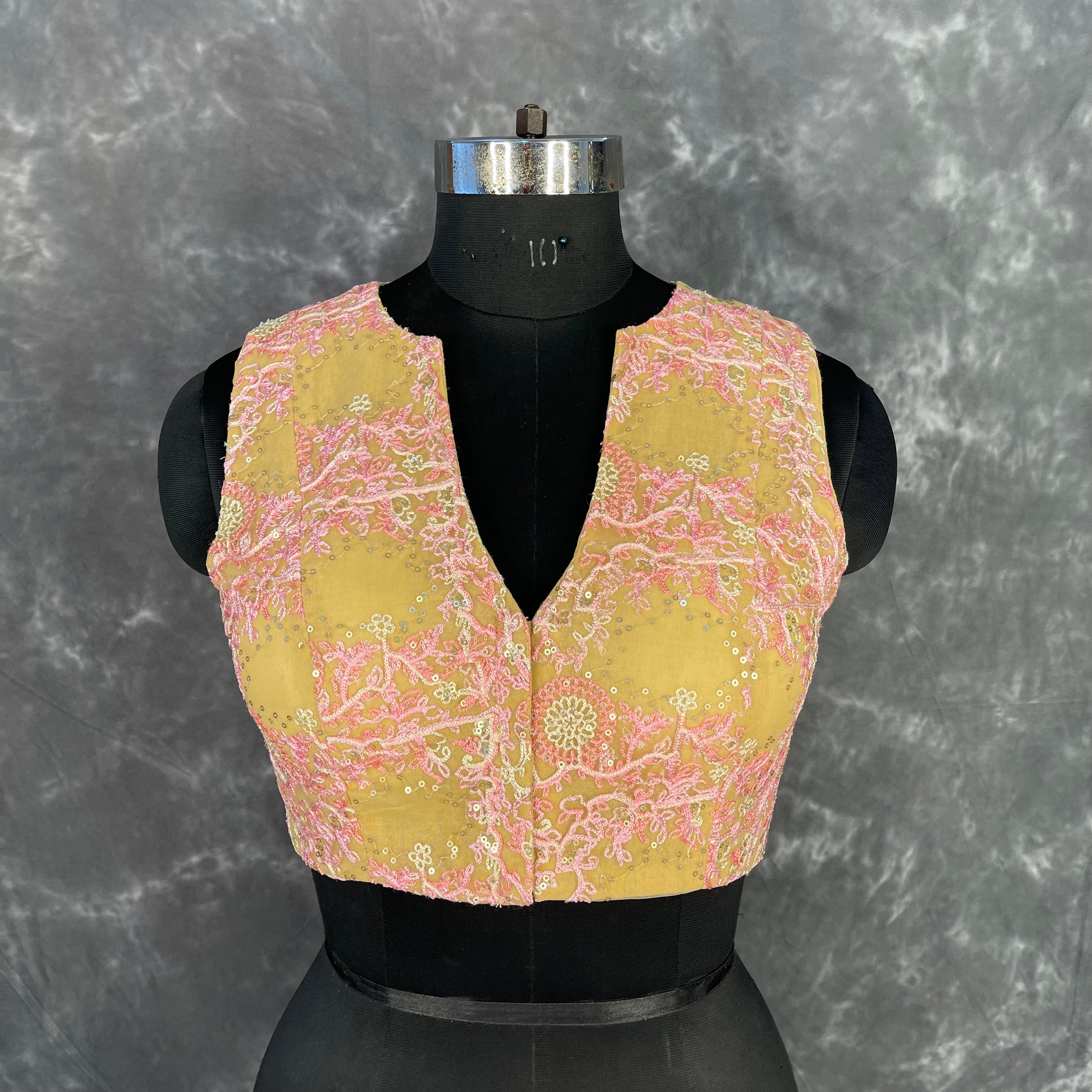 Parchment Pink Pink Coloured Net With Embroidrey Ready to Wear Blouse - kapda Tailor | Grocsy