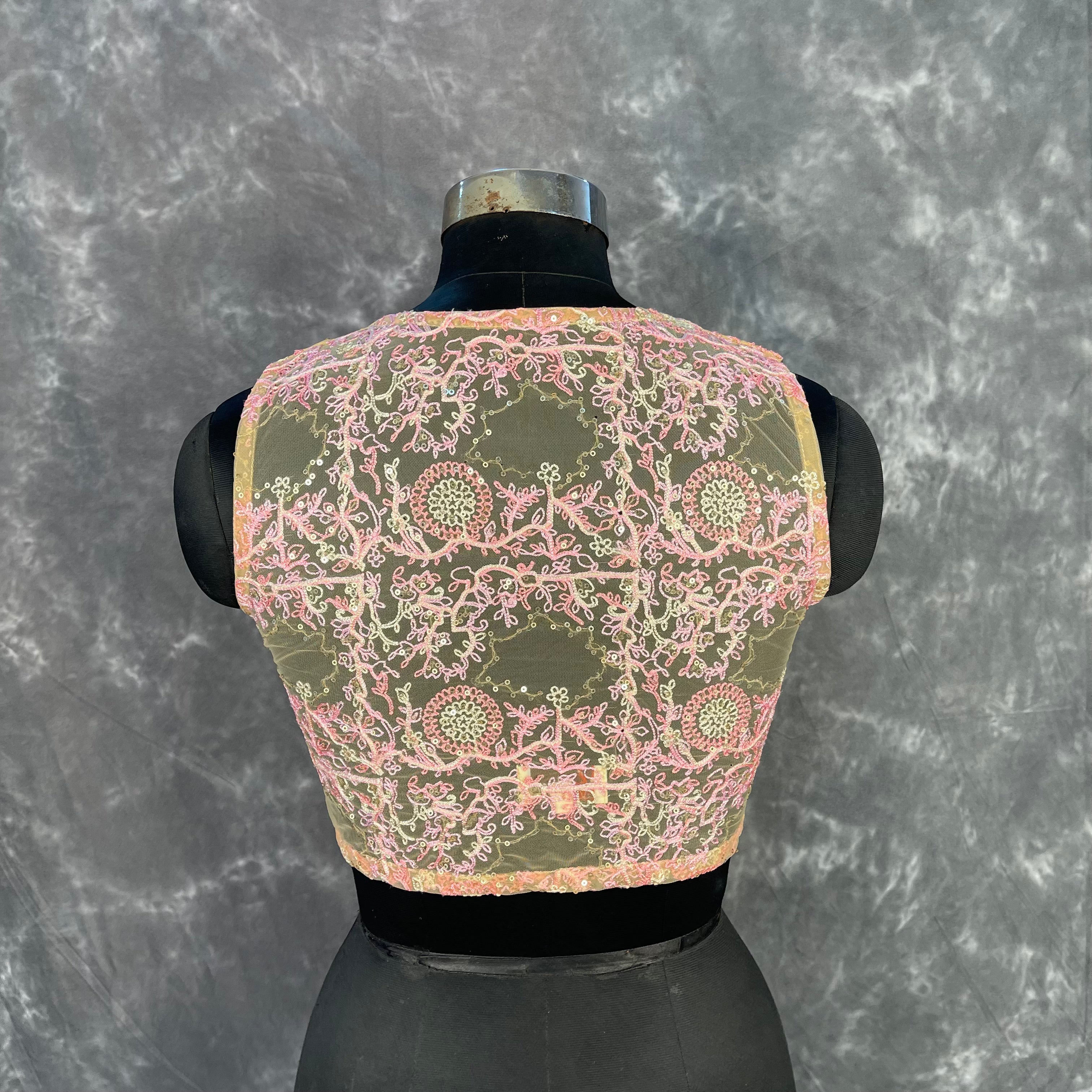 Parchment Pink Pink Coloured Net With Embroidrey Ready to Wear Blouse - kapda Tailor | Grocsy