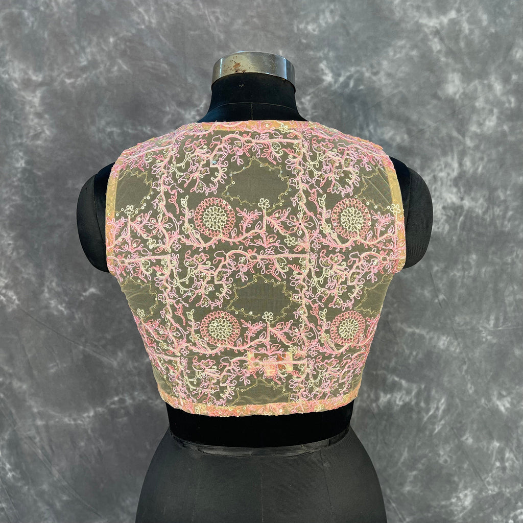 Parchment Pink Pink Coloured Net With Embroidrey Ready to Wear Blouse - kapda Tailor | Grocsy