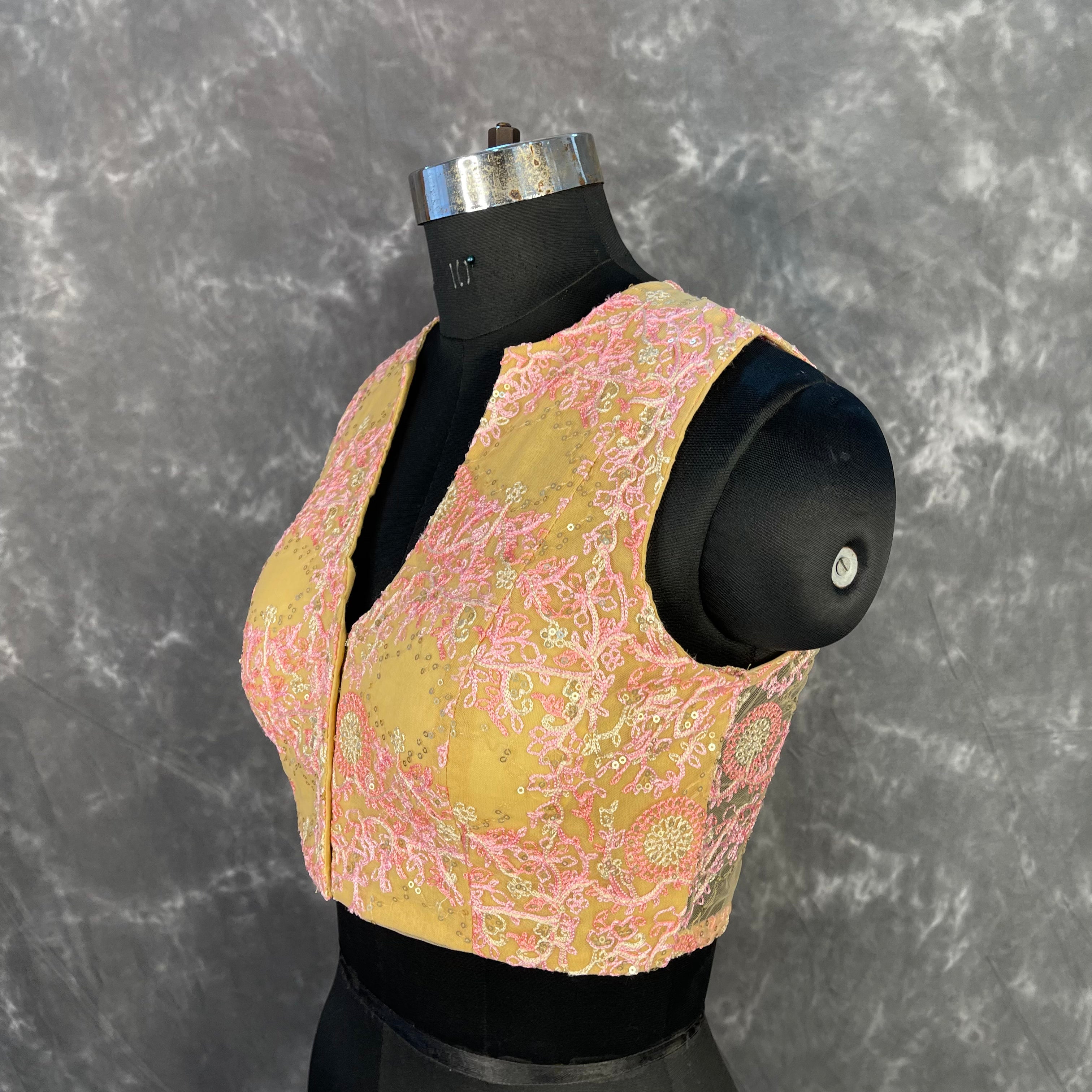 Parchment Pink Pink Coloured Net With Embroidrey Ready to Wear Blouse - kapda Tailor | Grocsy