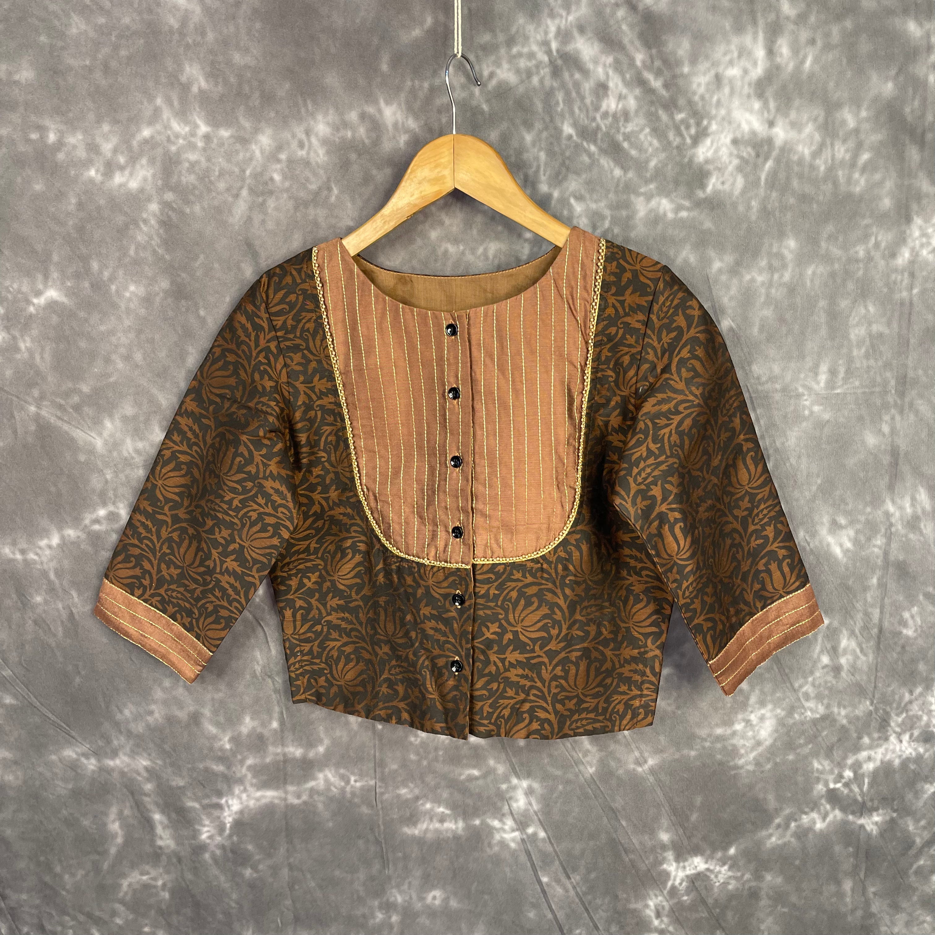 Wood Wish Brown Coloured Cotton Silk Ready to Wear Blouse - kapda Tailor | Grocsy