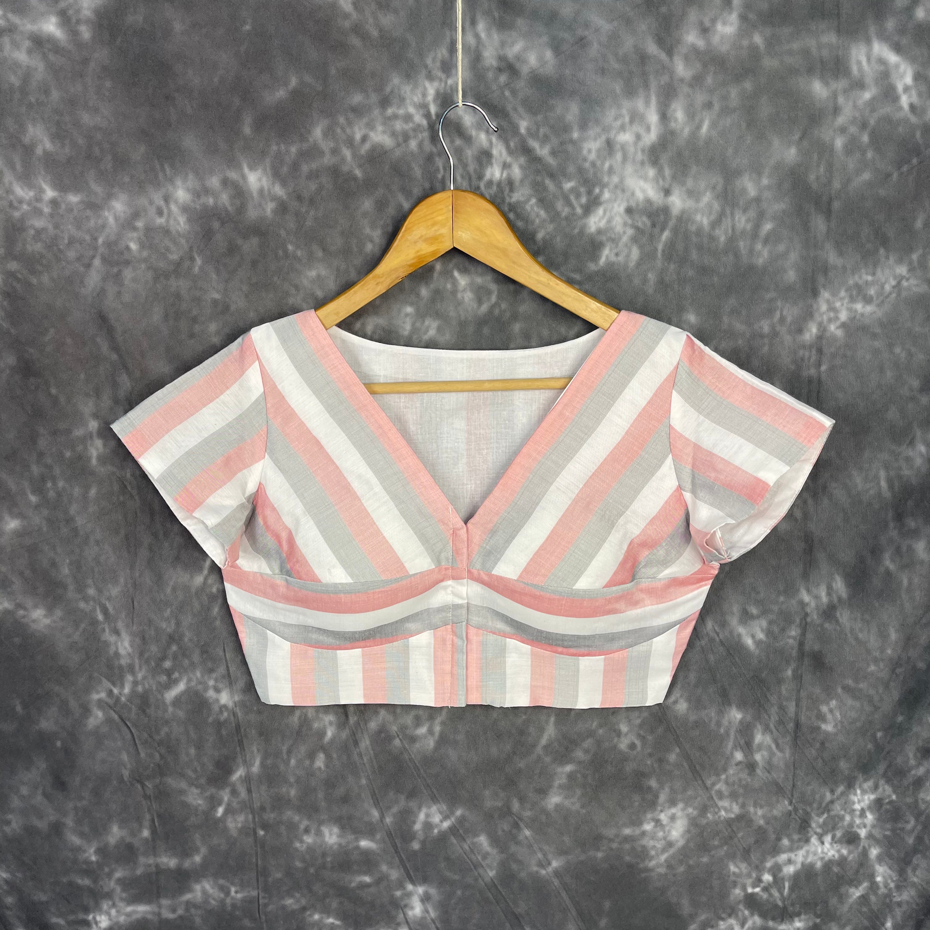 Funky Fusion Multis Strip Color Coloured Chanderi Cotton Ready to Wear Blouse - kapda Tailor | Grocsy