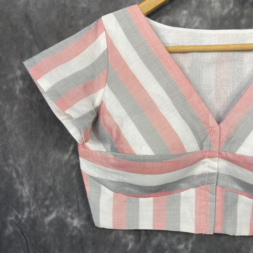 Funky Fusion Multis Strip Color Coloured Chanderi Cotton Ready to Wear Blouse - kapda Tailor | Grocsy