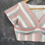 Funky Fusion Multis Strip Color Coloured Chanderi Cotton Ready to Wear Blouse - kapda Tailor | Grocsy