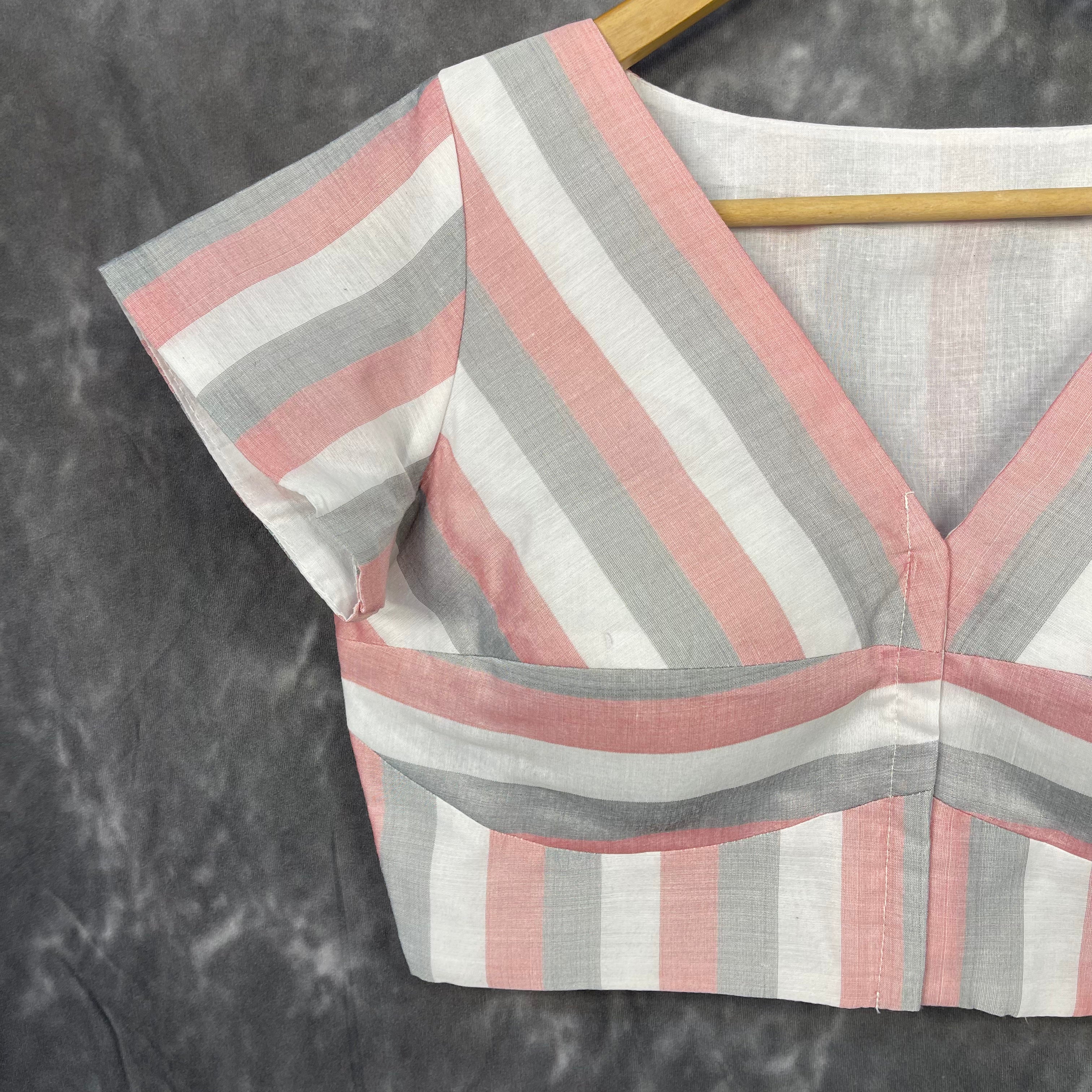 Funky Fusion Multis Strip Color Coloured Chanderi Cotton Ready to Wear Blouse - kapda Tailor | Grocsy