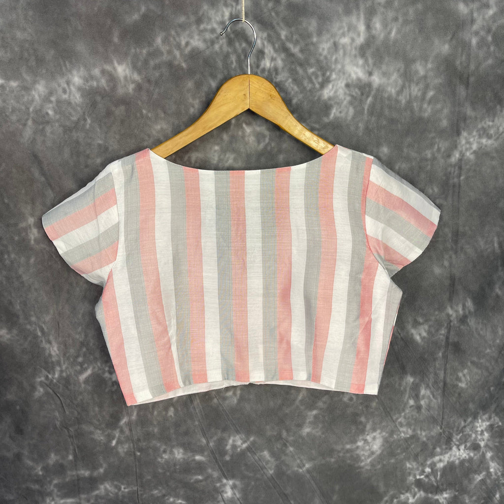 Funky Fusion Multis Strip Color Coloured Chanderi Cotton Ready to Wear Blouse - kapda Tailor | Grocsy