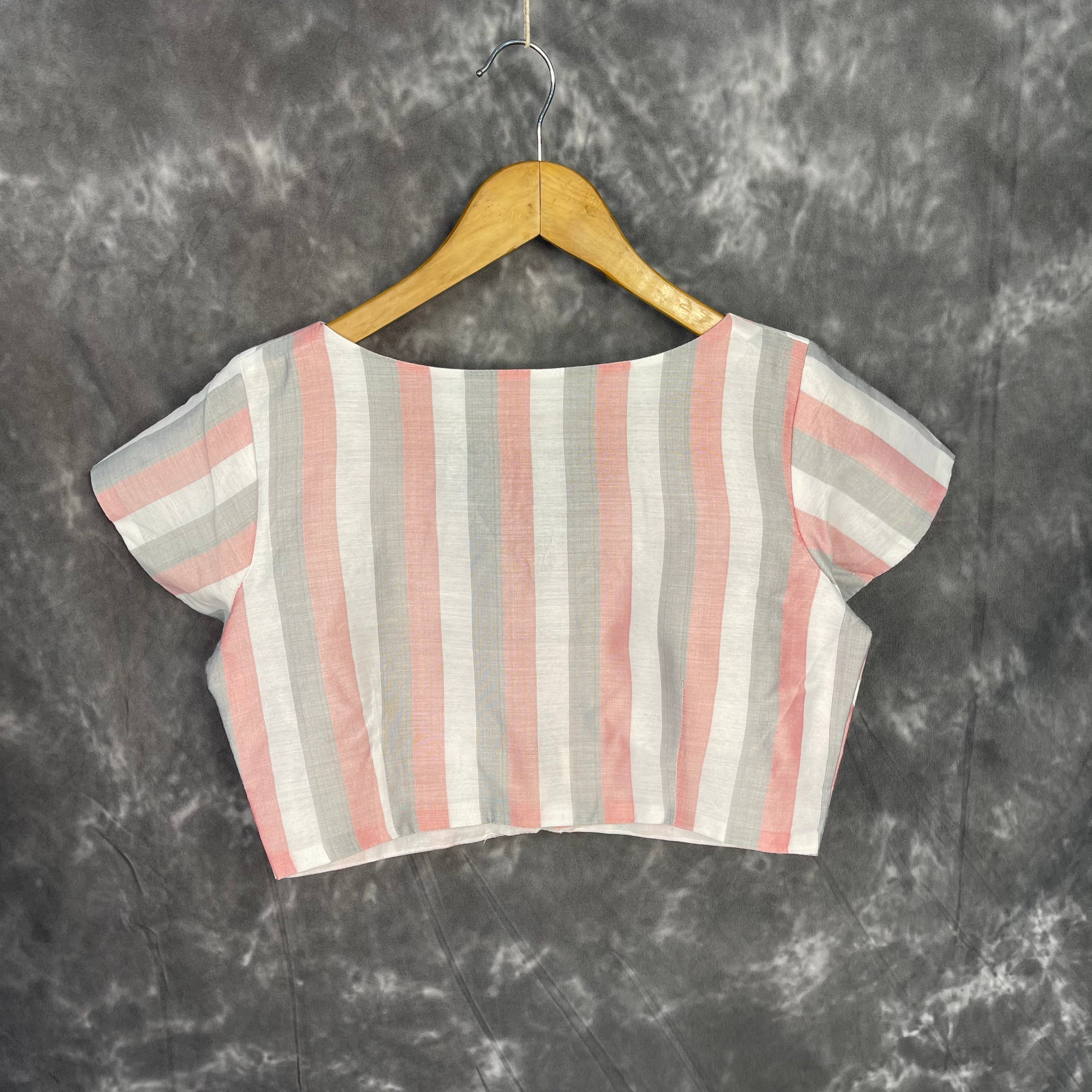 Funky Fusion Multis Strip Color Coloured Chanderi Cotton Ready to Wear Blouse - kapda Tailor | Grocsy