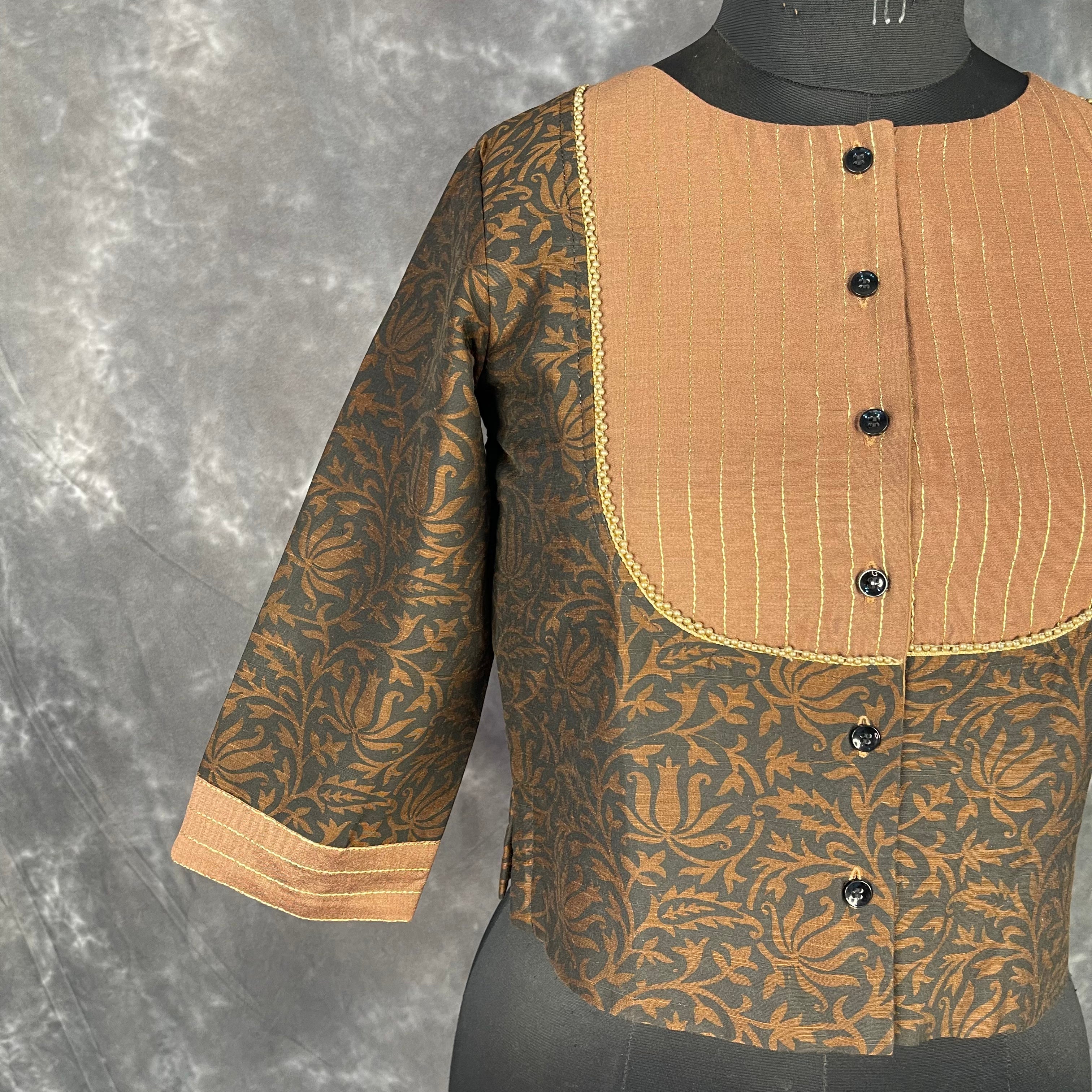 Wood Wish Brown Coloured Cotton Silk Ready to Wear Blouse - kapda Tailor | Grocsy