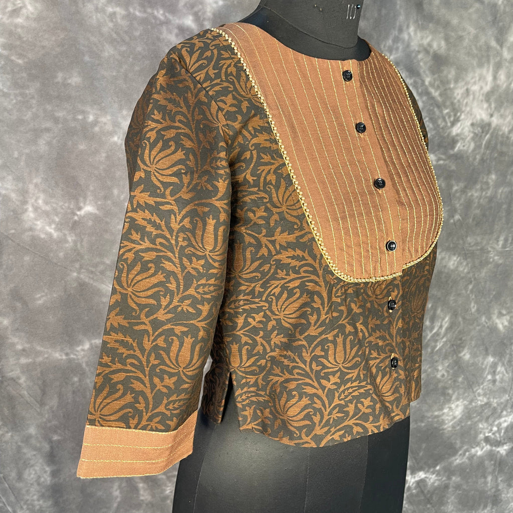 Wood Wish Brown Coloured Cotton Silk Ready to Wear Blouse - kapda Tailor | Grocsy