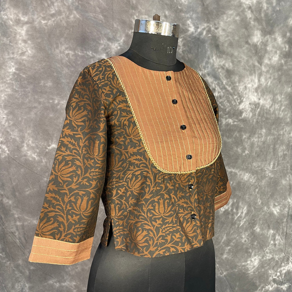 Wood Wish Brown Coloured Cotton Silk Ready to Wear Blouse - kapda Tailor | Grocsy