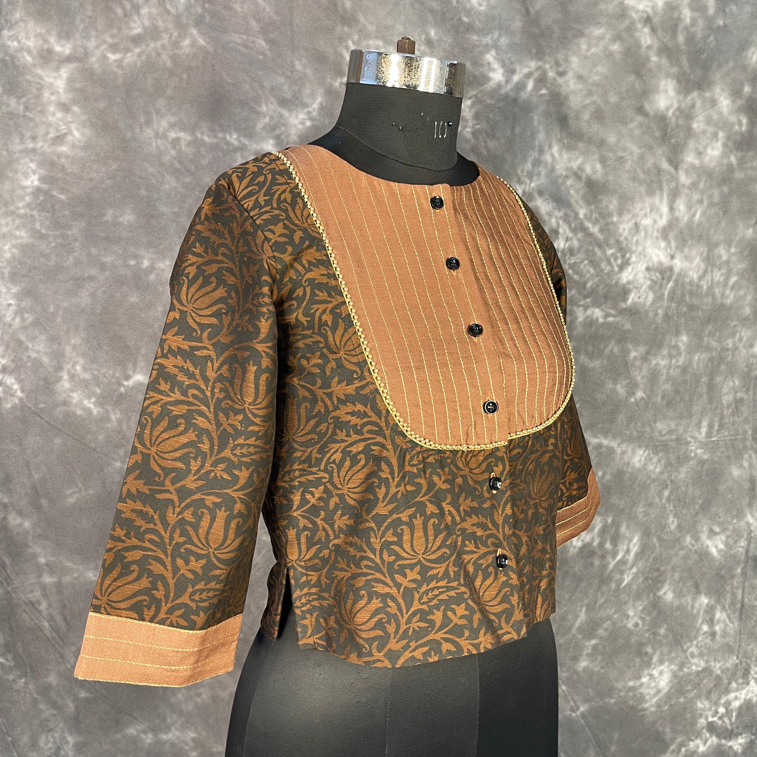 Wood Wish Brown Coloured Cotton Silk Ready to Wear Blouse - kapda Tailor | Grocsy