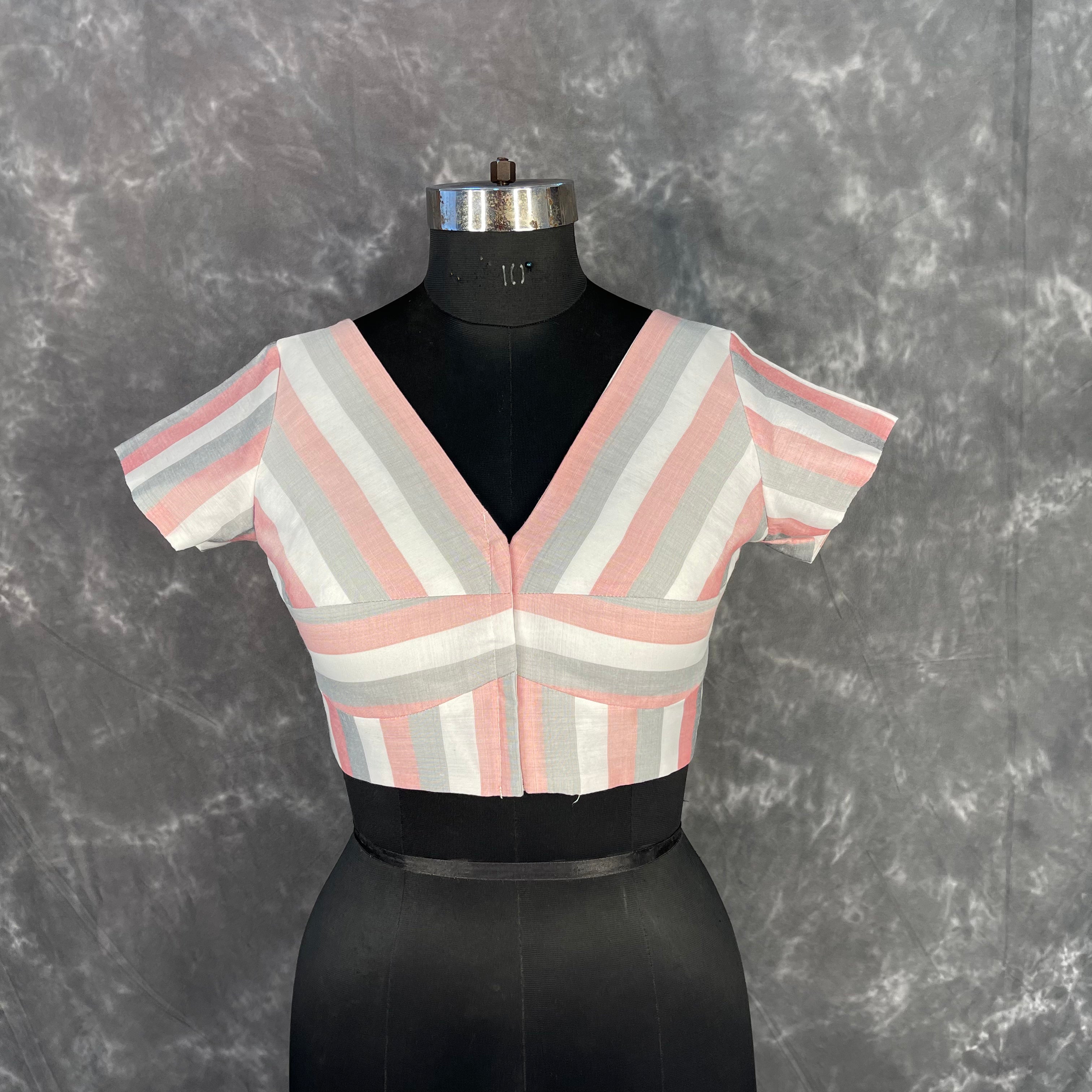 Funky Fusion Multis Strip Color Coloured Chanderi Cotton Ready to Wear Blouse - kapda Tailor | Grocsy