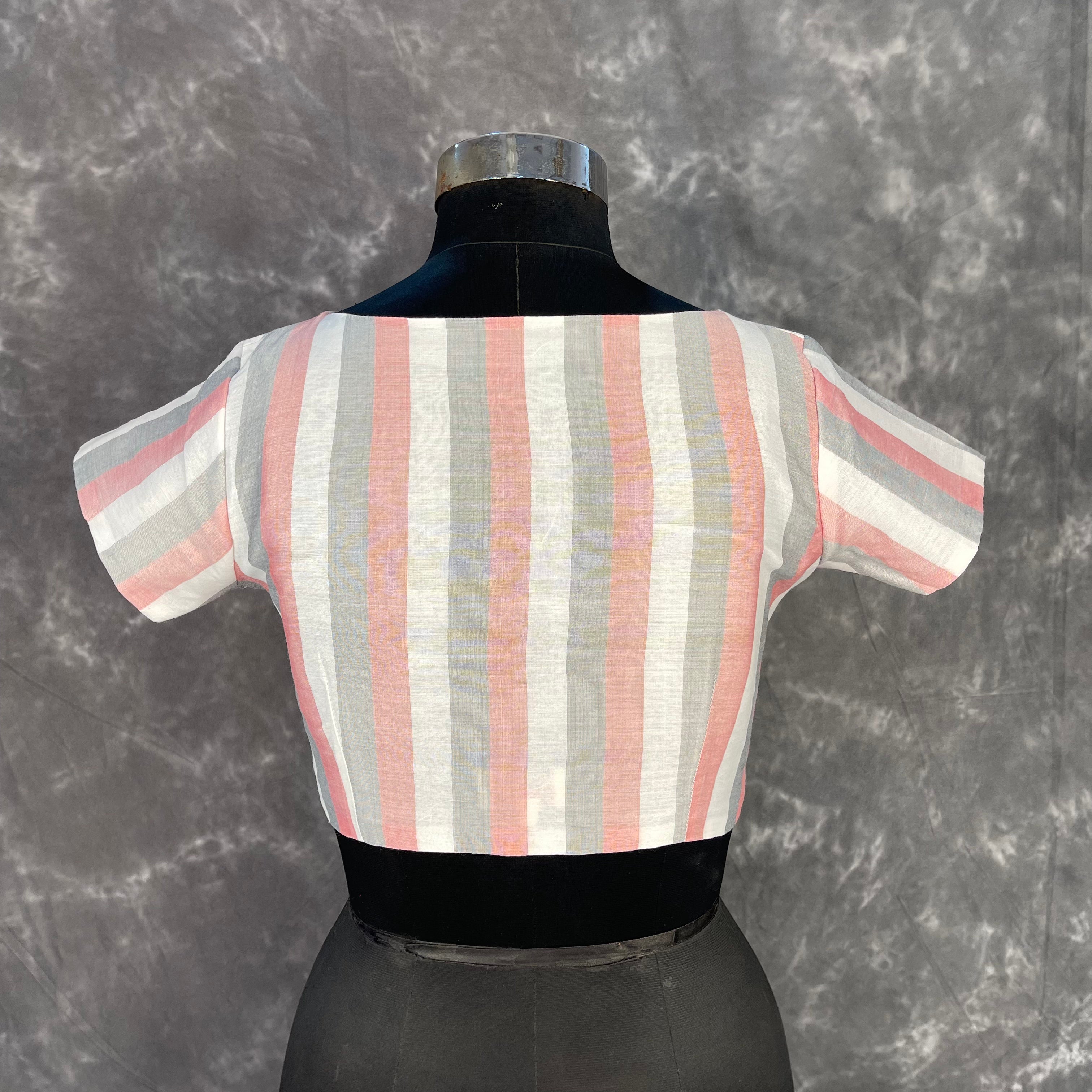 Funky Fusion Multis Strip Color Coloured Chanderi Cotton Ready to Wear Blouse - kapda Tailor | Grocsy