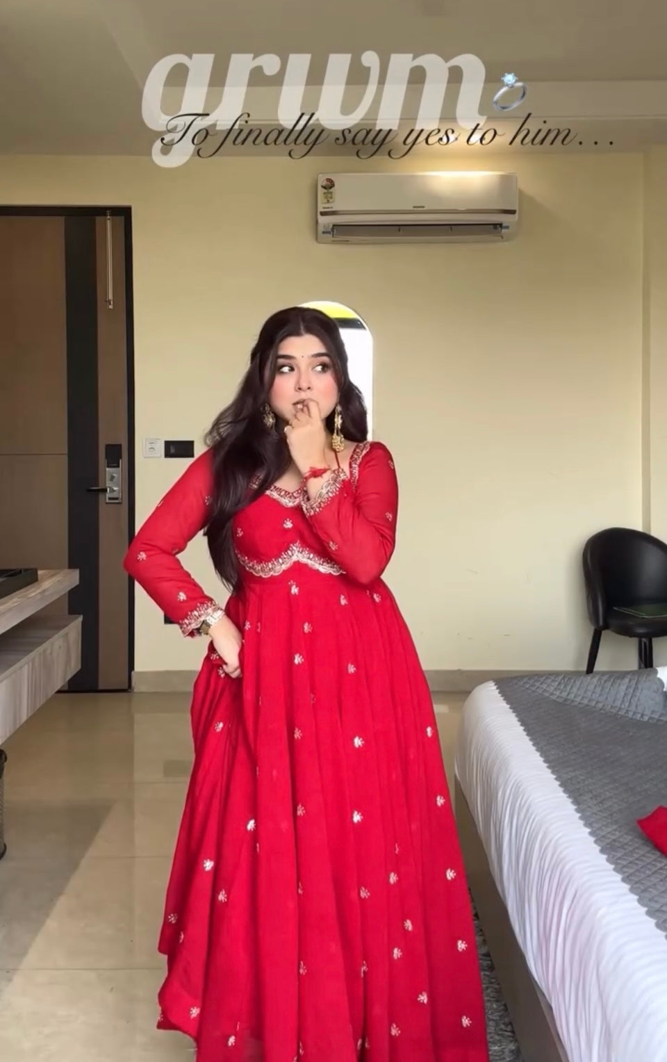 Yash Enterprise Red Havy Foux Goargate Party Wear Ebroidery Suit Set | Grocsy