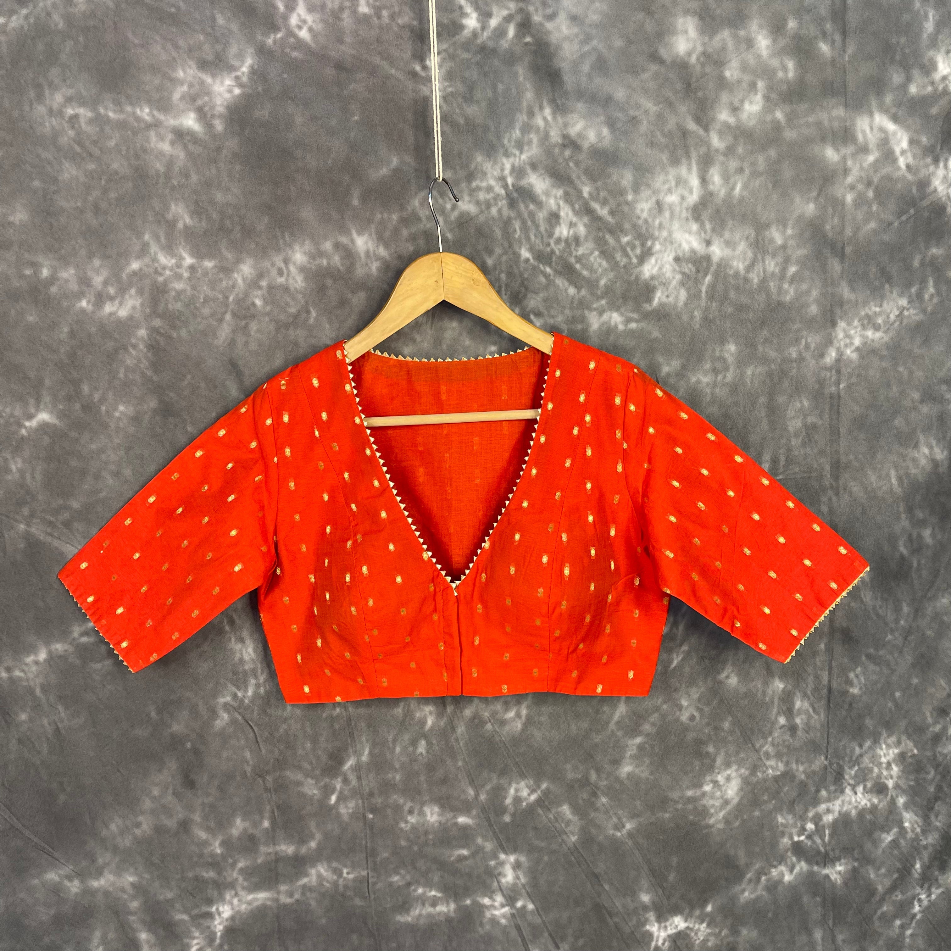 Rakhtbeej Medium Burnt Orange Coloured Chanderi with Gold Butta Weaving Ready to Wear Blouse - kapda Tailor | Grocsy