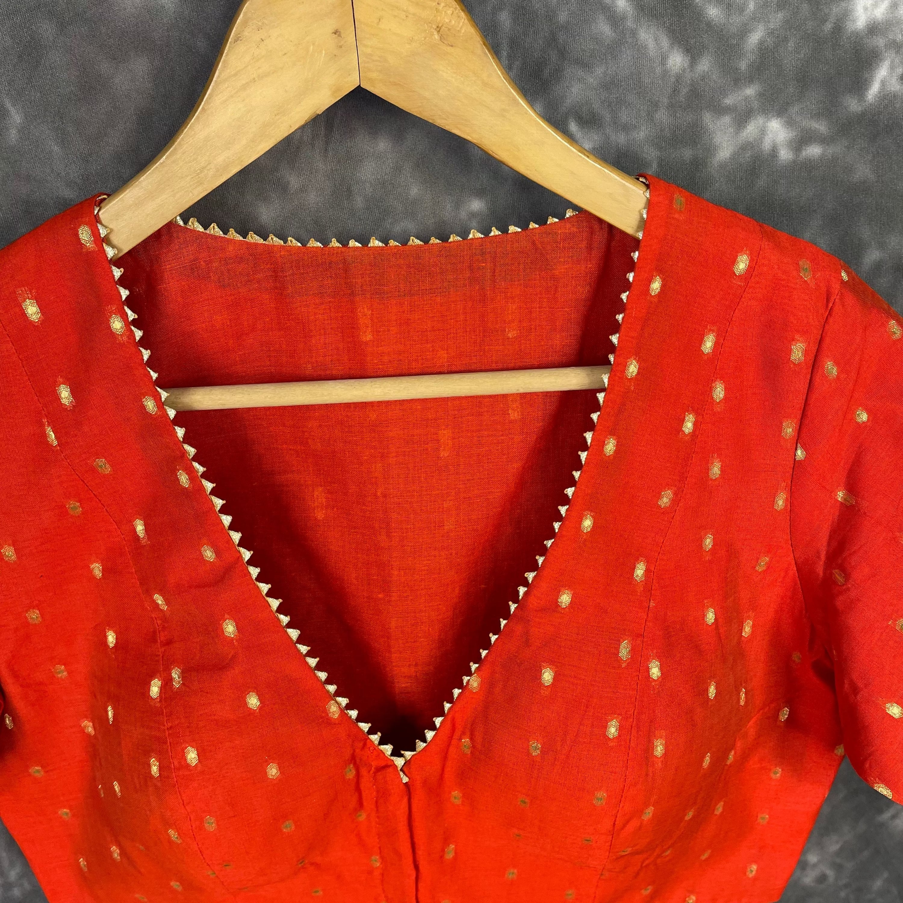 Rakhtbeej Medium Burnt Orange Coloured Chanderi with Gold Butta Weaving Ready to Wear Blouse - kapda Tailor | Grocsy