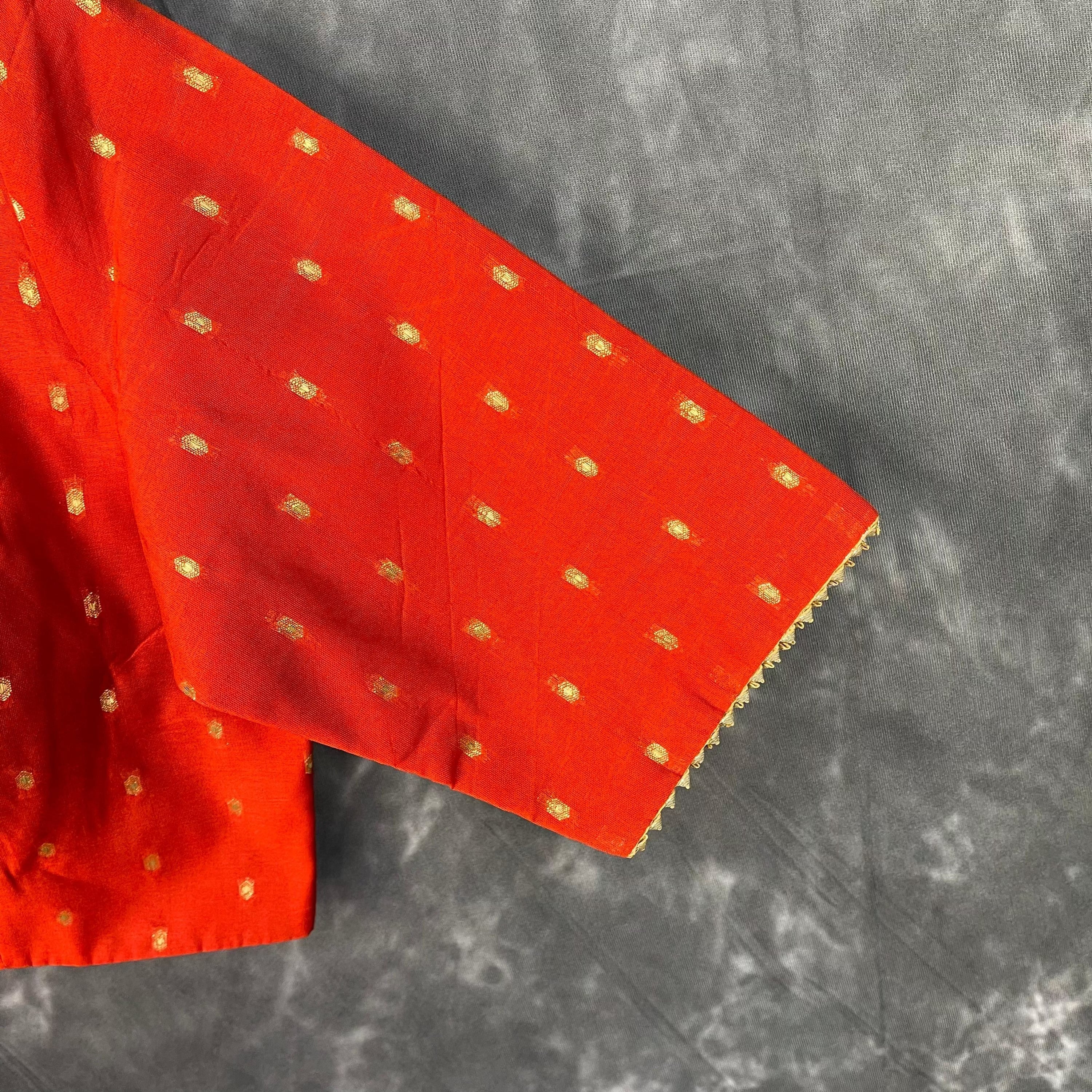 Rakhtbeej Medium Burnt Orange Coloured Chanderi with Gold Butta Weaving Ready to Wear Blouse - kapda Tailor | Grocsy