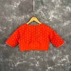 Rakhtbeej Medium Burnt Orange Coloured Chanderi with Gold Butta Weaving Ready to Wear Blouse - kapda Tailor | Grocsy