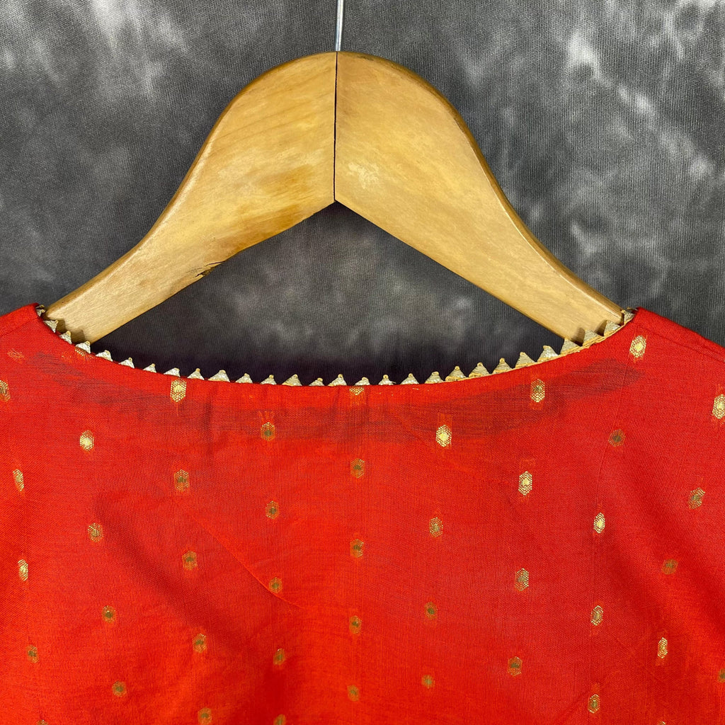 Rakhtbeej Medium Burnt Orange Coloured Chanderi with Gold Butta Weaving Ready to Wear Blouse - kapda Tailor | Grocsy