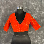 Rakhtbeej Medium Burnt Orange Coloured Chanderi with Gold Butta Weaving Ready to Wear Blouse - kapda Tailor | Grocsy