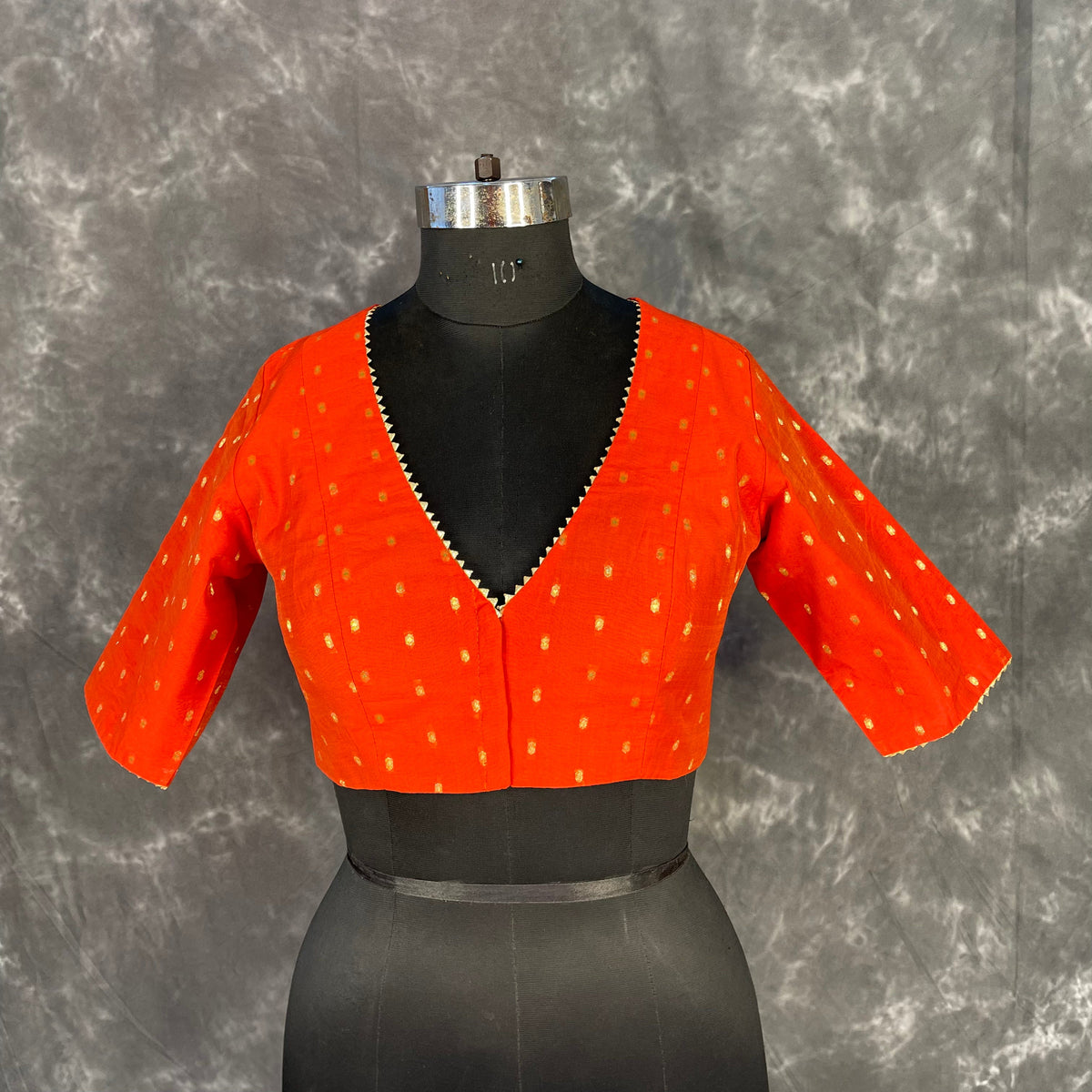 Rakhtbeej Medium Burnt Orange Coloured Chanderi with Gold Butta Weaving Ready to Wear Blouse - kapda Tailor | Grocsy