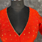 Rakhtbeej Medium Burnt Orange Coloured Chanderi with Gold Butta Weaving Ready to Wear Blouse - kapda Tailor | Grocsy